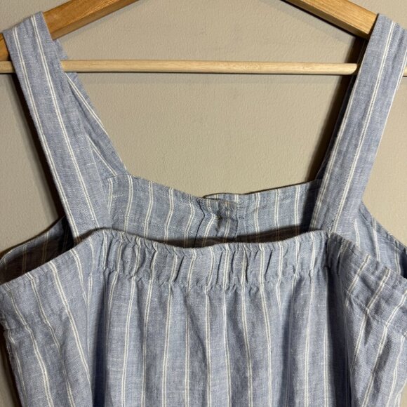 Everlane Linen Striped Button Up Jumpsuit Women's 4 Blue Tie Waist Boho Coastal - Picture 13 of 16